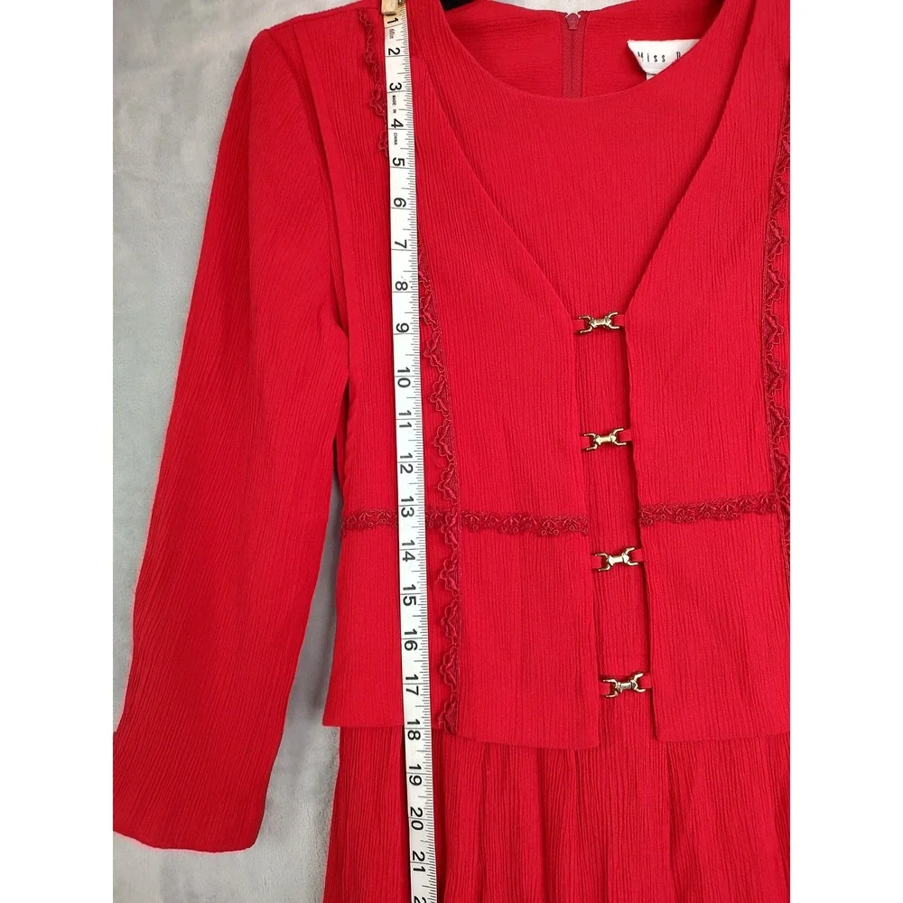 Miss Dory Red‎ Textured Button Front Midi Dress Set Size 10